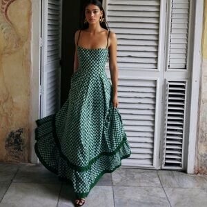 Chic Green Checkered Maxi Dress